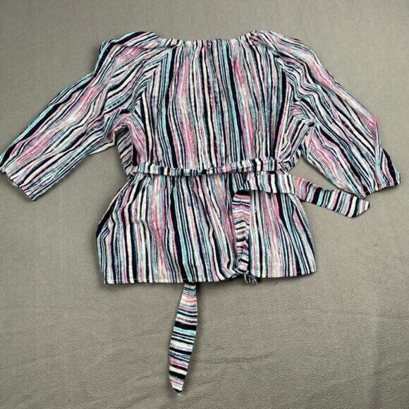 Lane Bryant Women's Size 26/28 Multi-Color Striped Wrap Top Plus 100% Cotton - Picture 6 of 13
